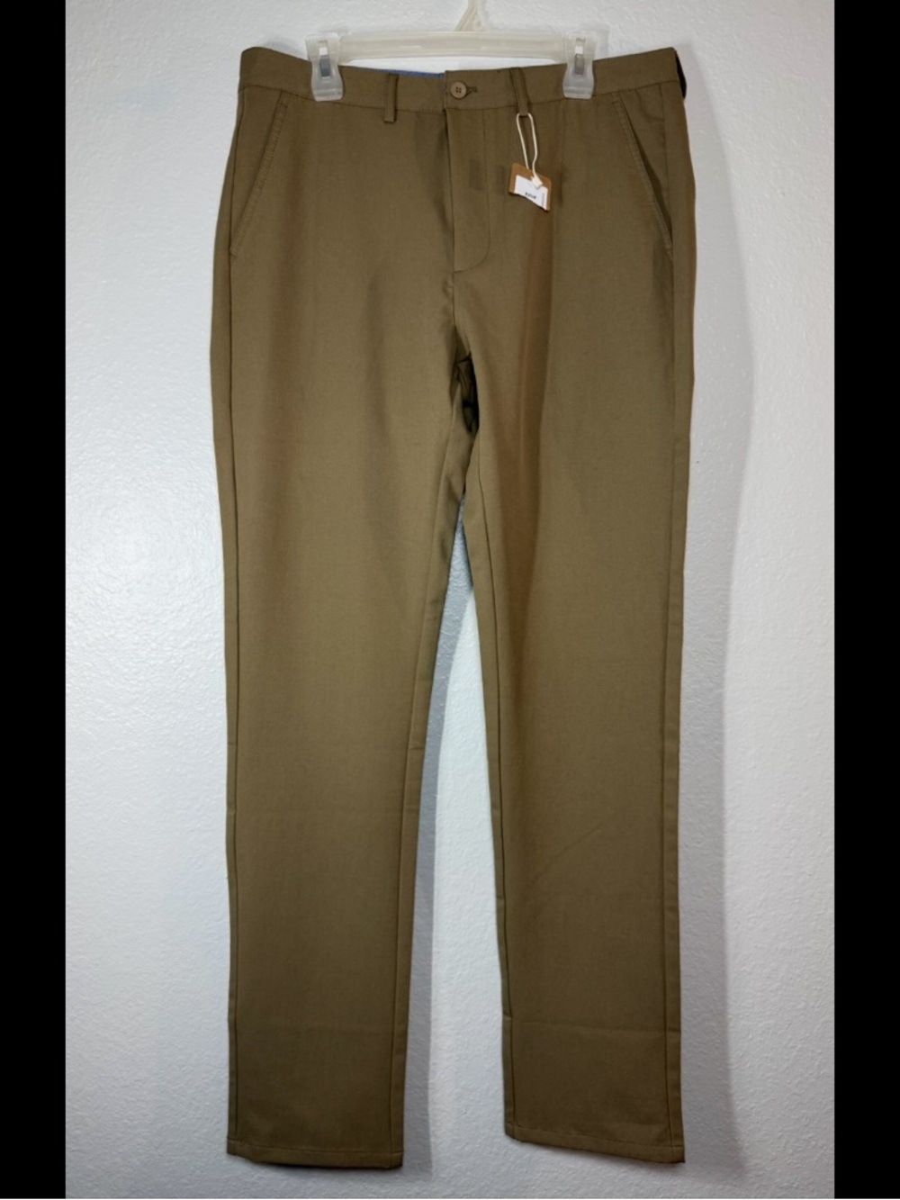 ESSYSHE  Slim Fit Khaki Polyester Casual Pants Flat Front Straight Mens 33/34